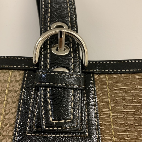 Coach Patchwork Canvas Tote with patent leather handles tag also silver hardware - Picture 11 of 12